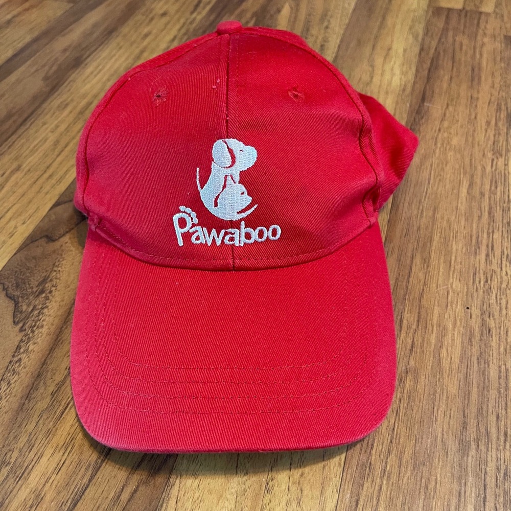 Pawaboo Baseball Cap Hat Red Cotton Blend Embroidered Dog Cat Logo Adjustable OS